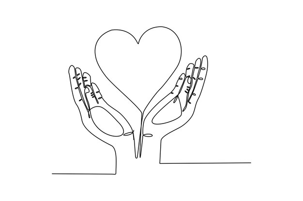 Continuous line drawing of symbol of love on hand vector illustration Premium vector