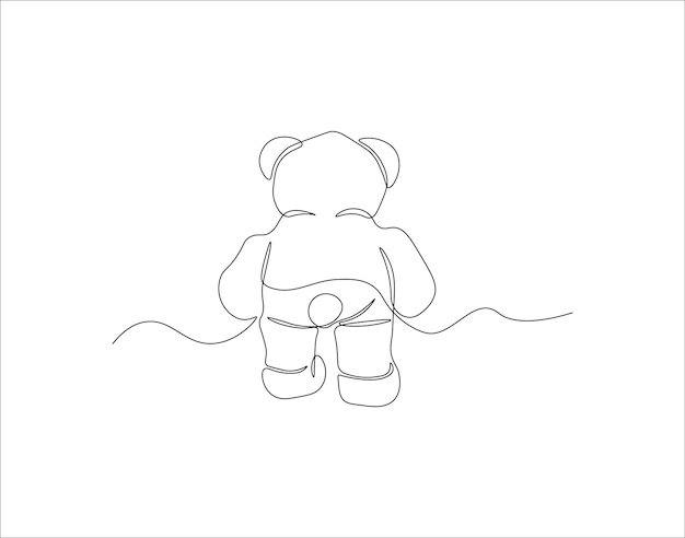 Continuous Line Drawing Of Teddy Bear One Line Of Teddy Bear Doll Continuous Line Art Editable Outline