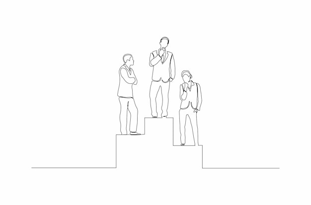 Continuous line drawing of three businessmen occupying the podium vector illustration Premium Vector