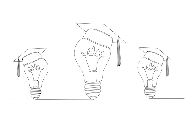 Vector continuous line drawing of three lights with graduation cap vector