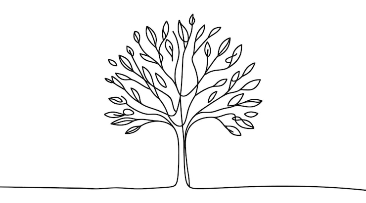 Vector continuous line drawing of tree single line tree icon