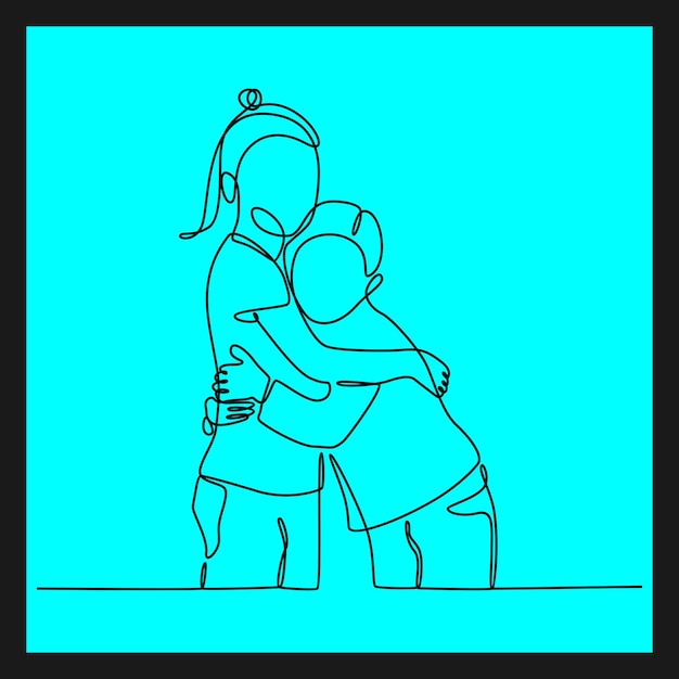 Continuous line drawing of two people hugging each other two young men hug each other