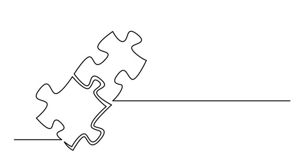 Vector continuous line drawing of two puzzle pieces connected together