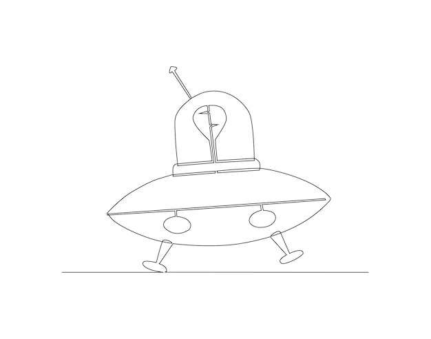 UFOの連続線画 外空の概念の1行 UFO連続線アート 編集可能な概要
