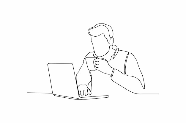 Continuous line drawing of variety styles of people drinking coffee vector illustration premium vect