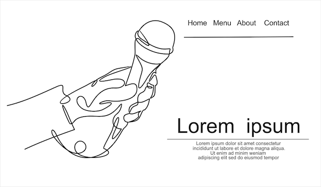 Continuous Line Drawing Vector Hand holding wired microphone one line vector drawing.