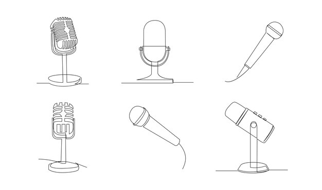 Vector continuous line drawing of vector wired microphone icon