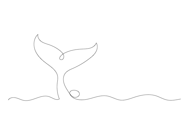 Disegno a tratteggio continuo di coda di balena minimalismo art