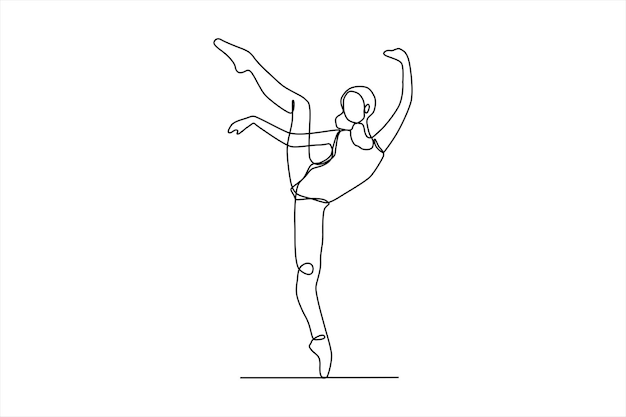 Vettore disegno a tratteggio continuo dell'illustrazione del balletto di danza della donna