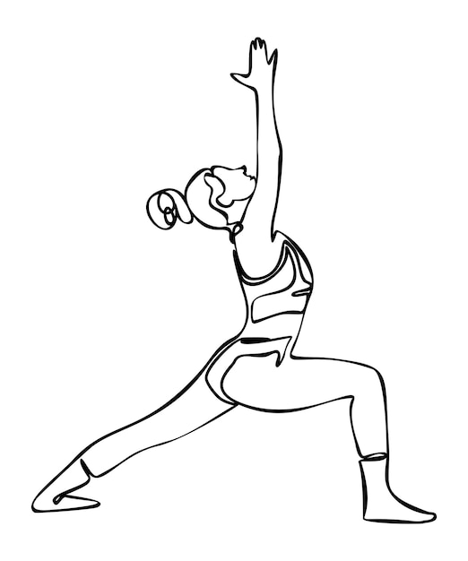 Vettore disegno a linea continua donna che fa esercizio in posa yoga illustrazione vettoriale