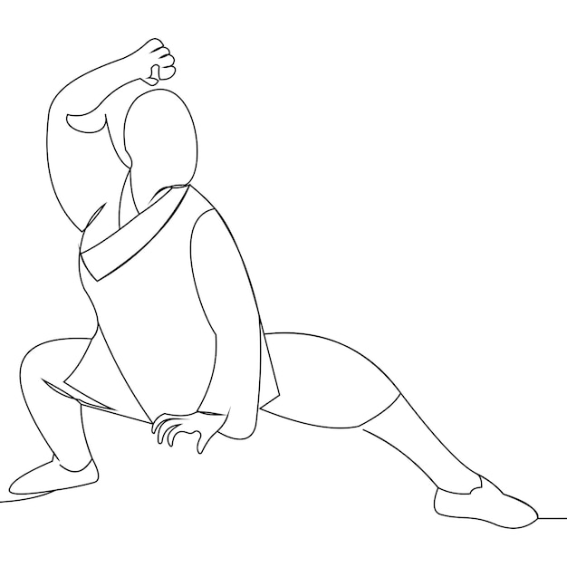 Continuous line drawing. a woman doing martial arts