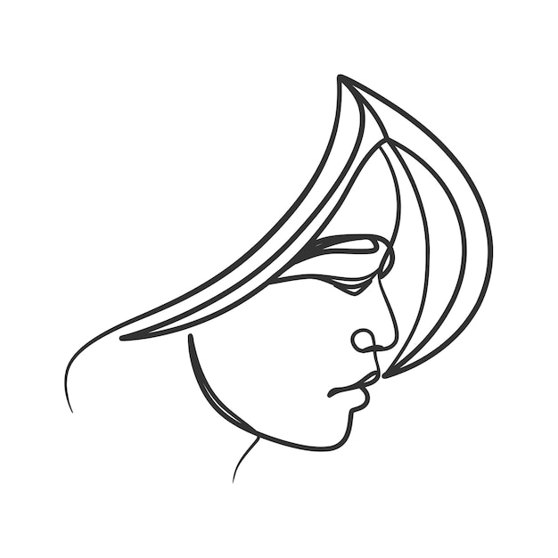 Continuous line drawing of woman face. Cute female linear portrait. One line woman portrait