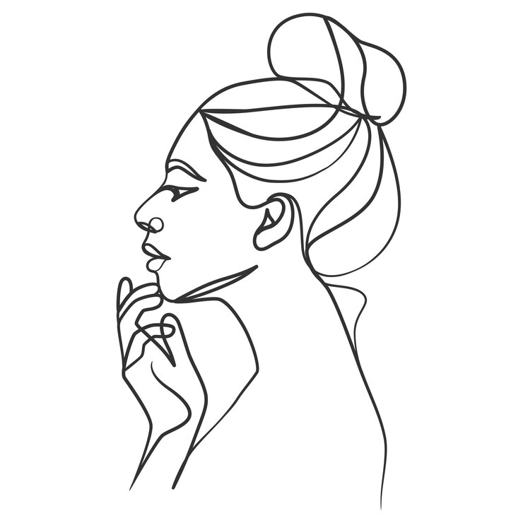 Continuous line drawing of woman face. Cute female linear portrait. One line woman portrait