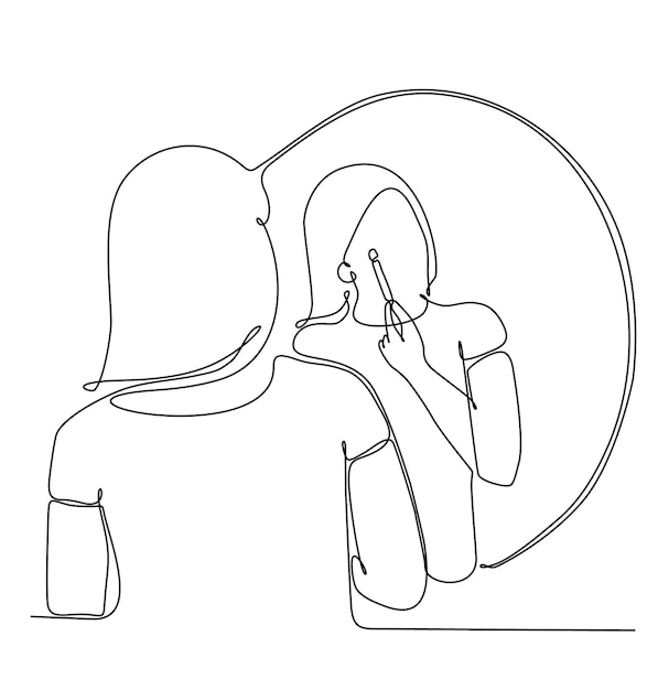 continuous line drawing of woman in mirror