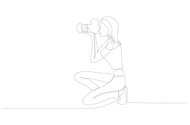 Continuous line drawing of woman on photographic art vector illustration premium vector