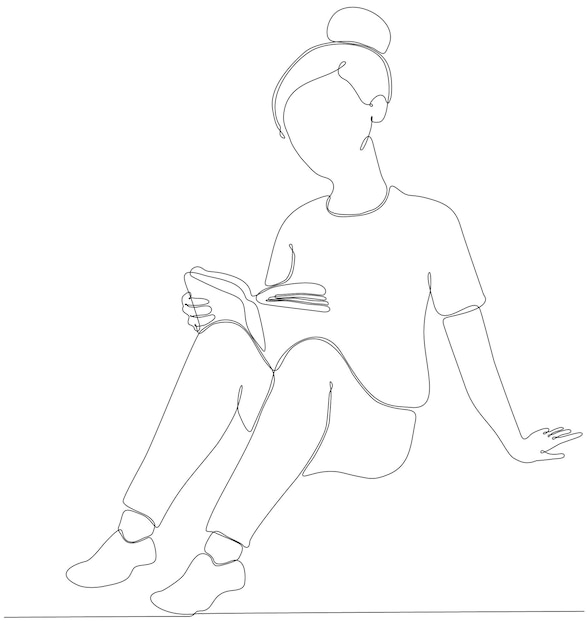 continuous line drawing woman reading a book