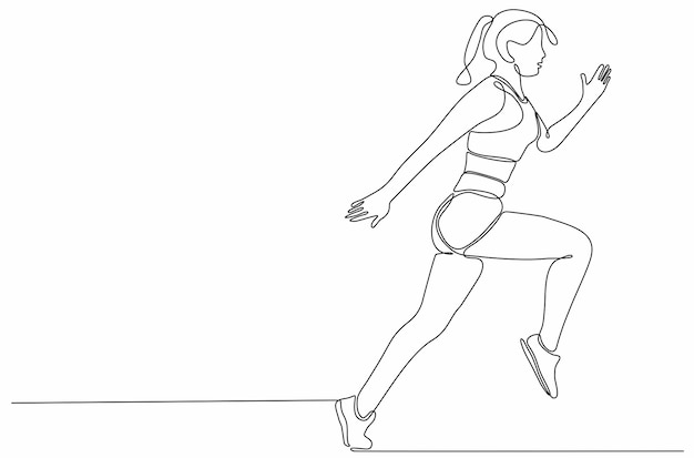 Continuous line drawing of a woman running vector illustration premium vector Premium