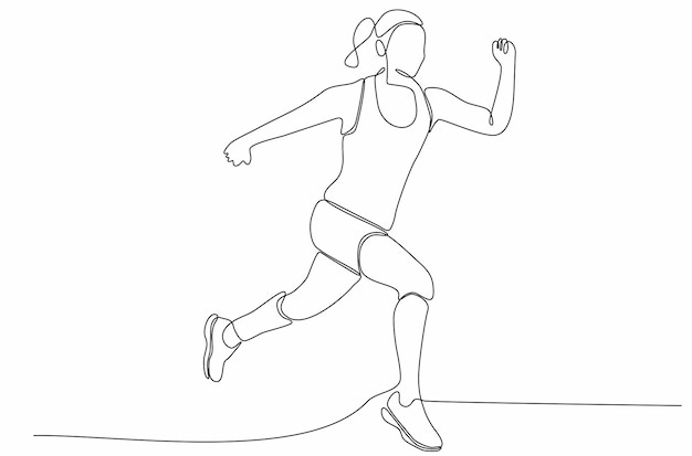 Непрерывный рисунок линии бегущей женщины векторной иллюстрации премиум-вектор Premium