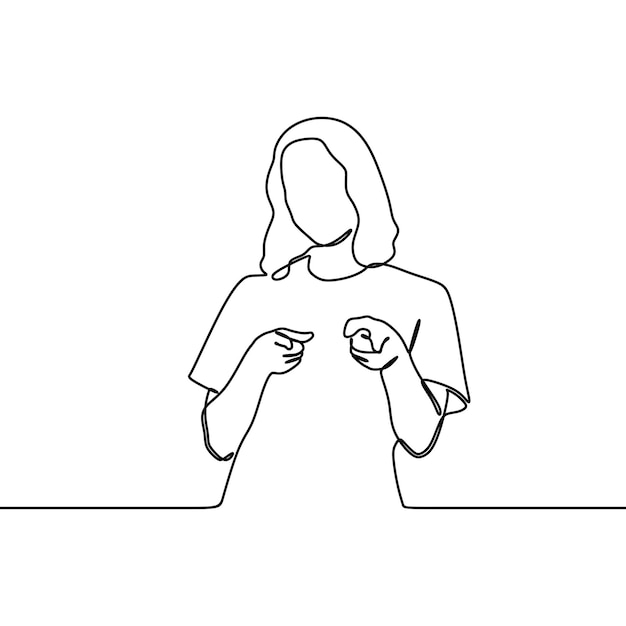 continuous line drawing of woman showing hand gesture