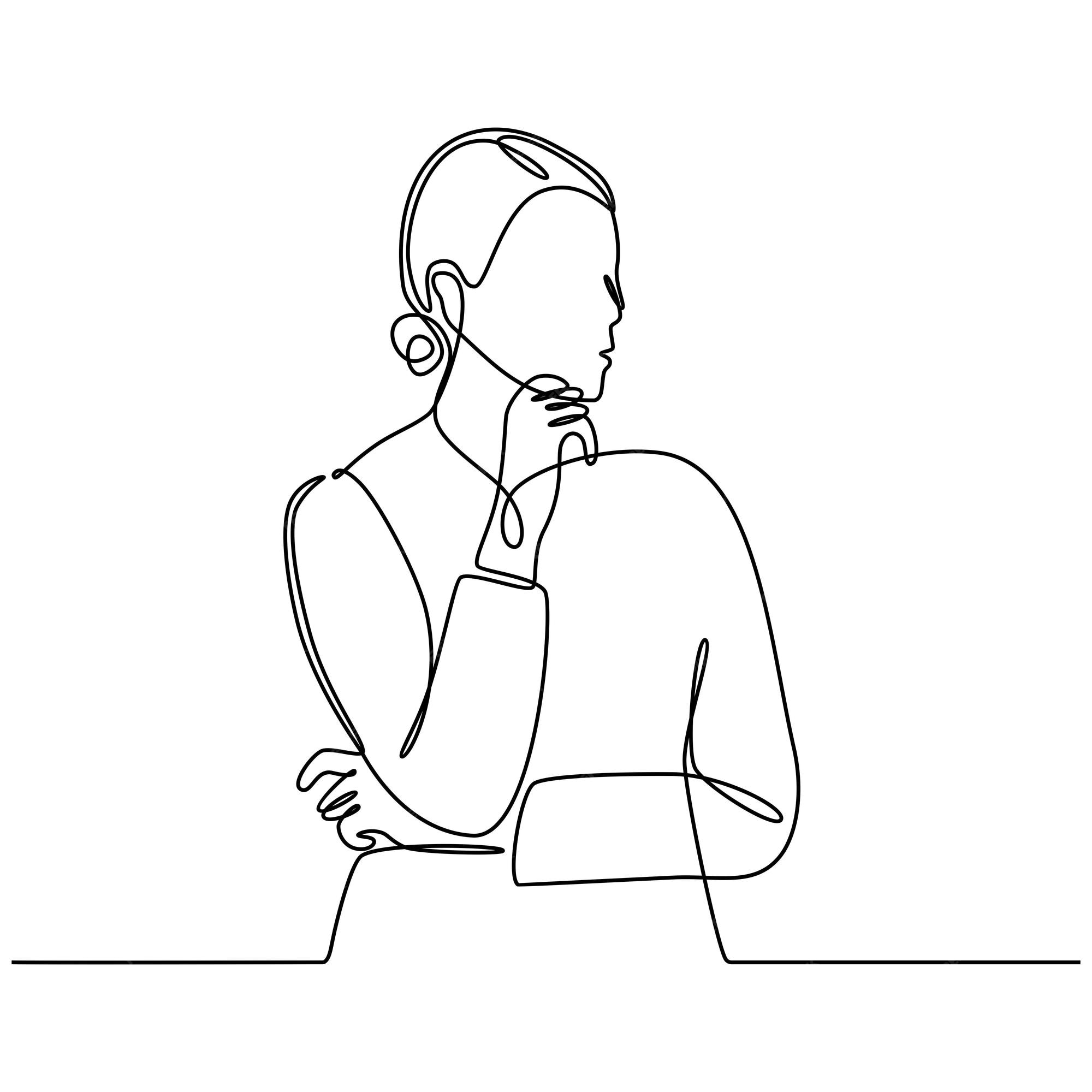 Premium Vector | Continuous line drawing of a woman thinking about ...