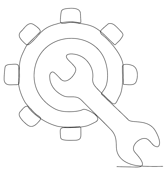 continuous line drawing of wrench vector illustration