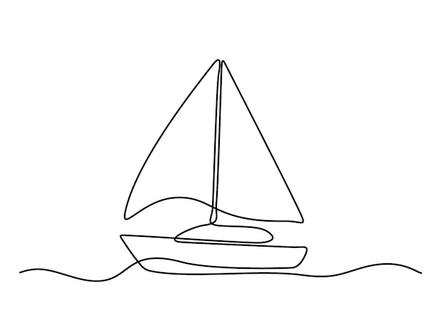 Vector continuous line drawing of yacht abstract sailing vessel silhouette template for your design