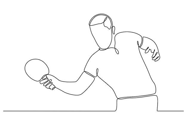 continuous line drawing of young male table tennis players playing on white background vector