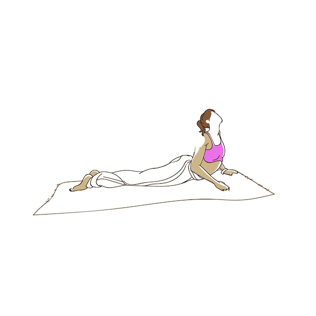 Vettore disegno a linea continua di una giovane donna che fa esercizi di fitness yoga
