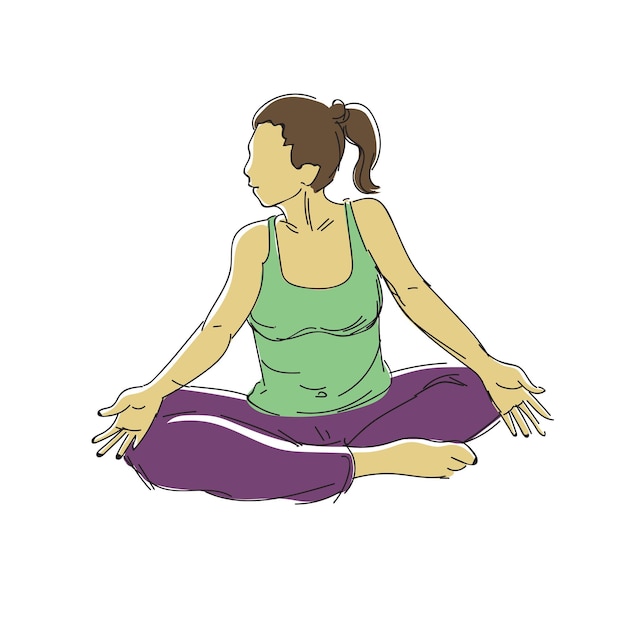 Vector continuous line  drawing of a young woman doing yoga  fitness exercises