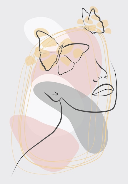 Continuous line face drawing fashion concept minimalist beauty of a woman