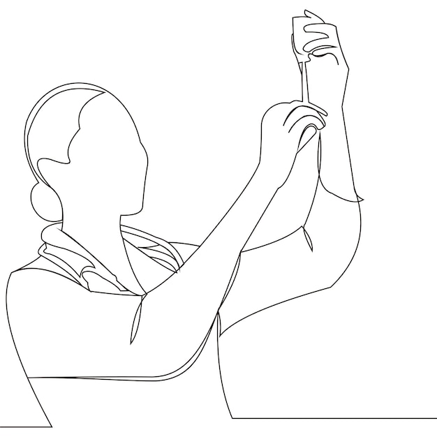 continuous line of female doctor holding an injection