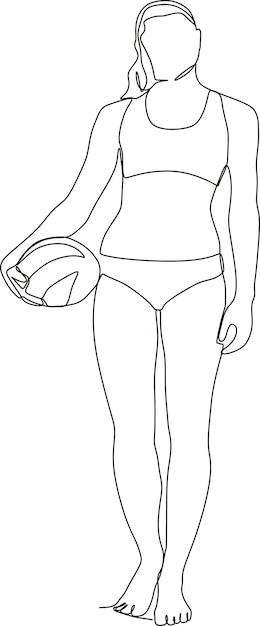 Vector continuous line of female volleyball players hitting the ball