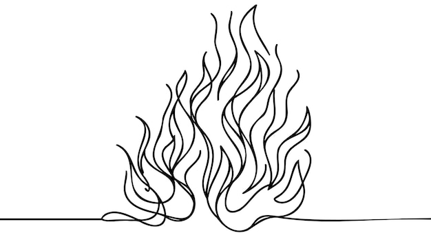 Continuous line fire flame one line drawing isolated vector fire illustration