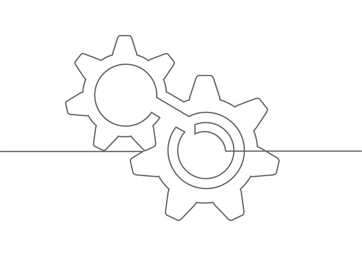 Vector continuous line gears engineering drawingtechnical drawing of gears