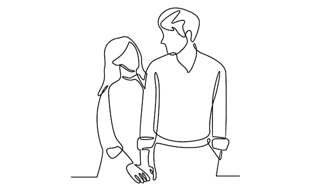 Continuous line of girl hold her boyfriend illustration