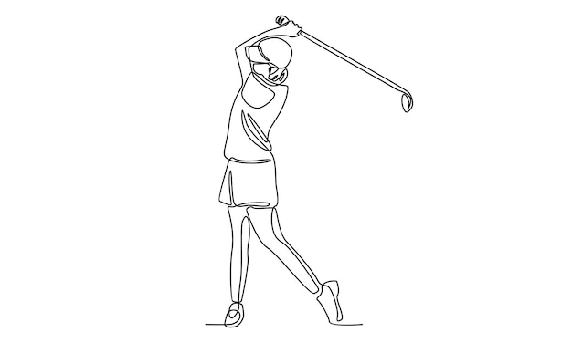 Vector continuous line of golf player hit the ball