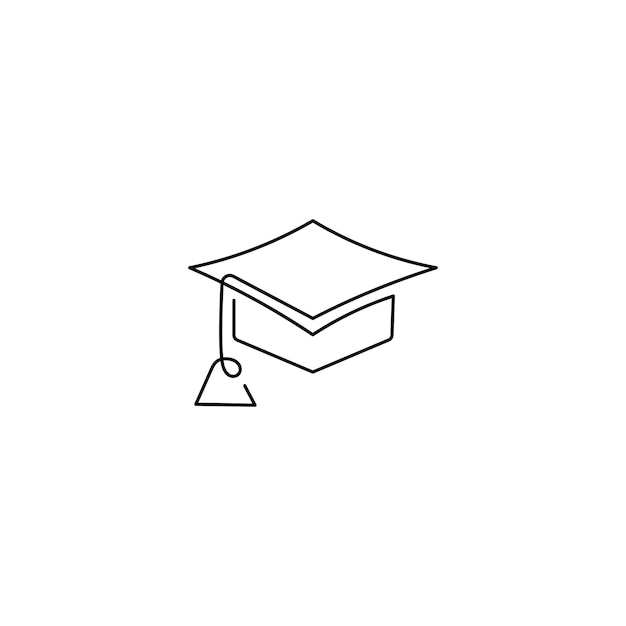 Tappo graduato a linea continua. un'icona vettoriale del logo monoline della linea del cappello di laurea minimalista