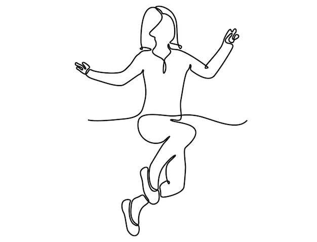 Vector continuous line of group of business people jumping happily