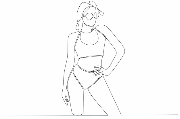 continuous line hand drawn woman wearing clothes vector illustration in vector premium