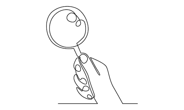 Continuous line of hand hold a magnifying glass illustration