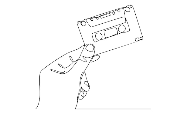 カセットテープのリボンを持つ手の連続線