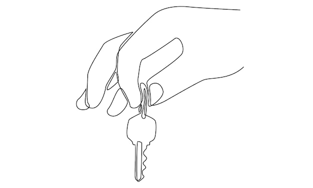 continuous line of hand holding key