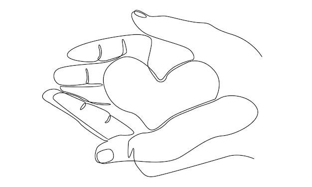 continuous line of hand holding a piece of heart