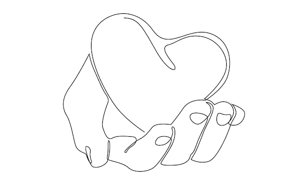 Continuous line of hand holding a piece of heart