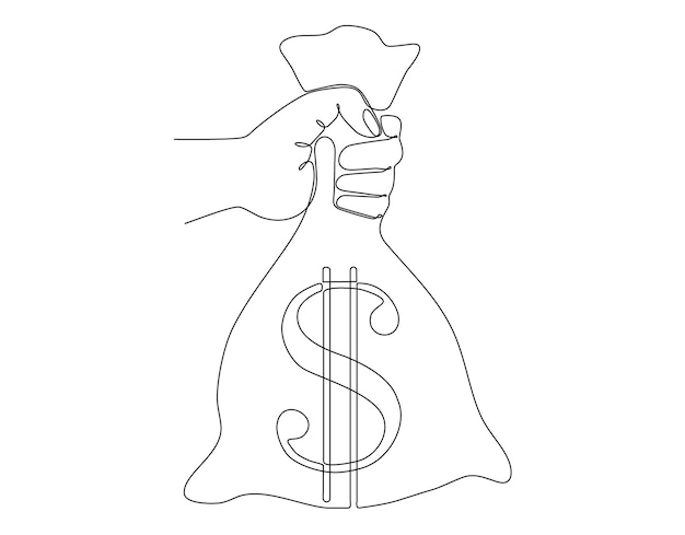 continuous line Hand holding a sack of dollar bills vector premium design Hand collection
