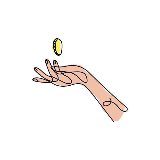 Continuous line of hand with coins