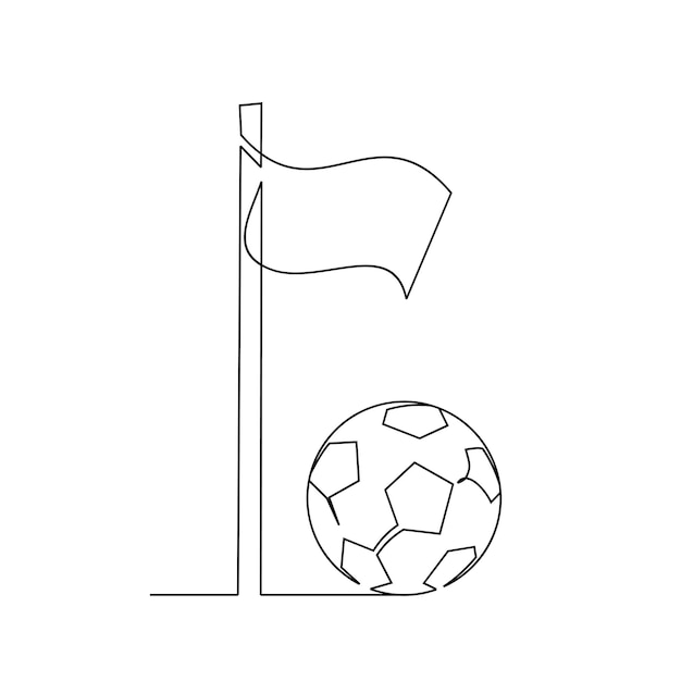 Illustrazione in linea continua pallone da calcio e bandiera