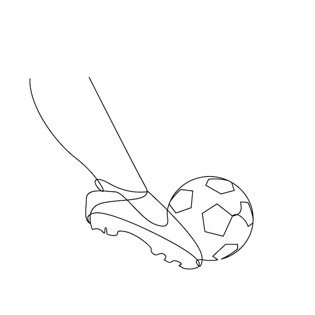 Continuous line Illustration football player kicks the ball