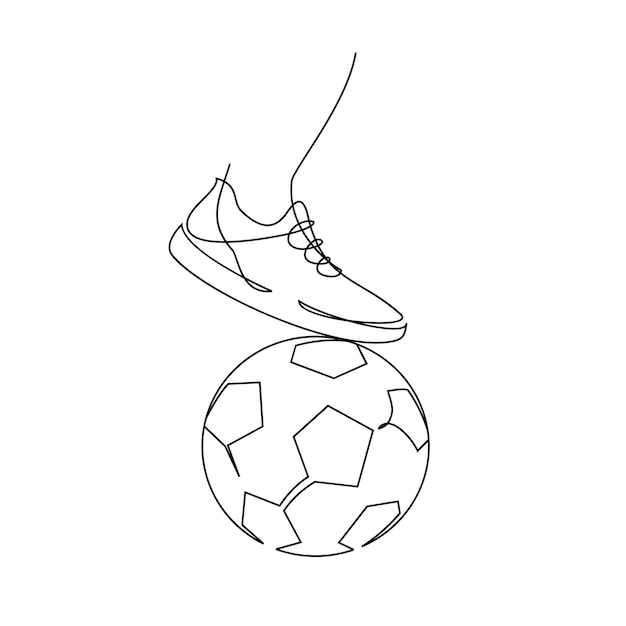 Continuous line Illustration football player kicks the ball