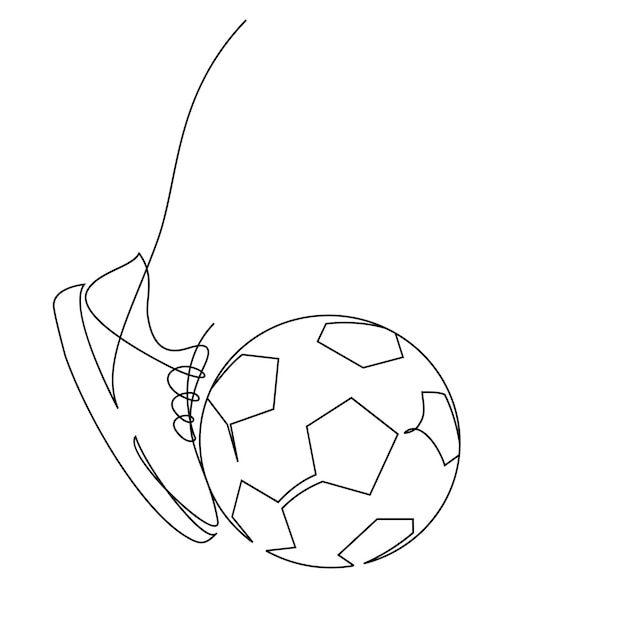Vector continuous line illustration football player kicks the ball